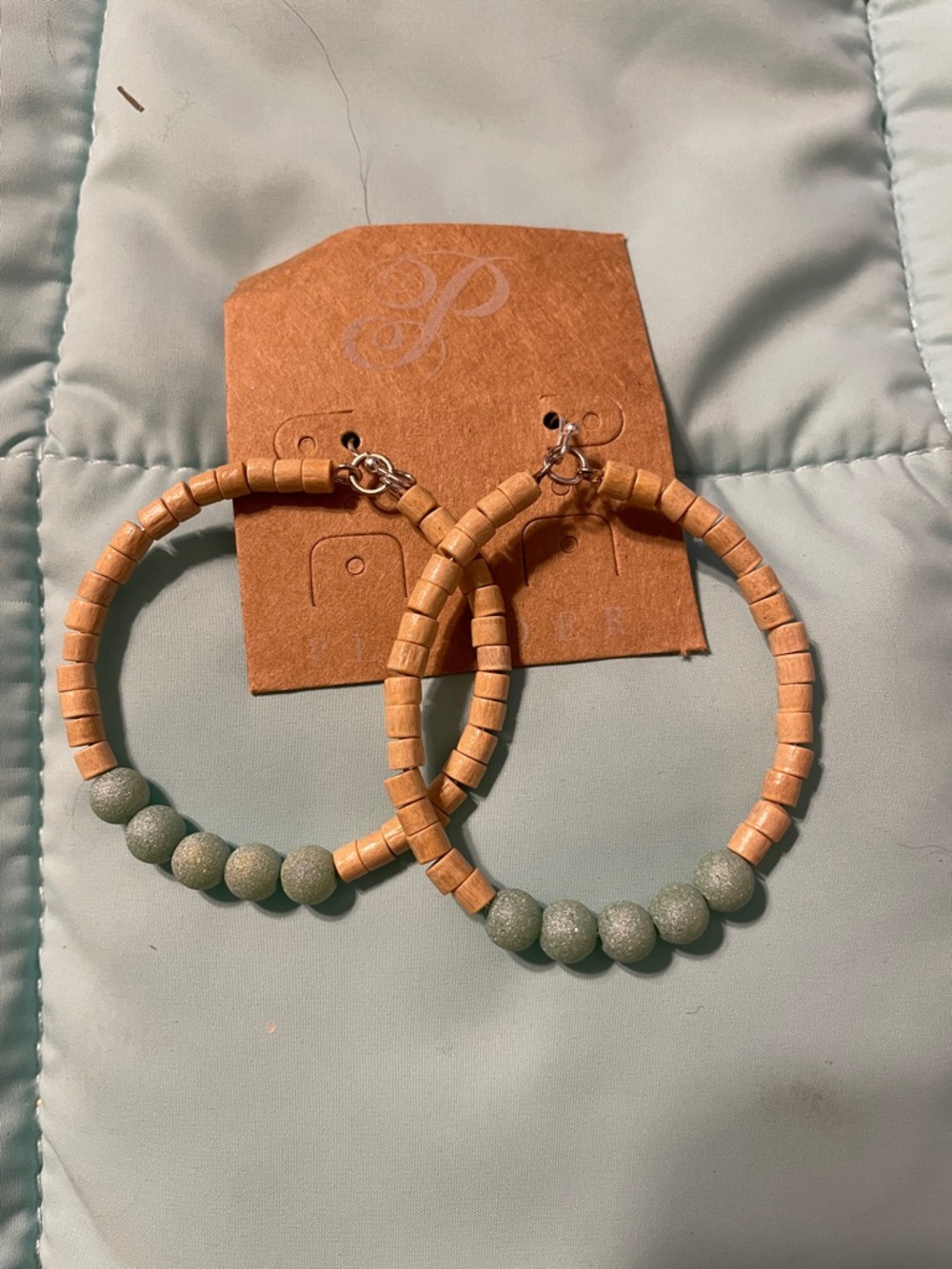 Plunder- Beaded Hoop Earrings in Tan and Seafoam